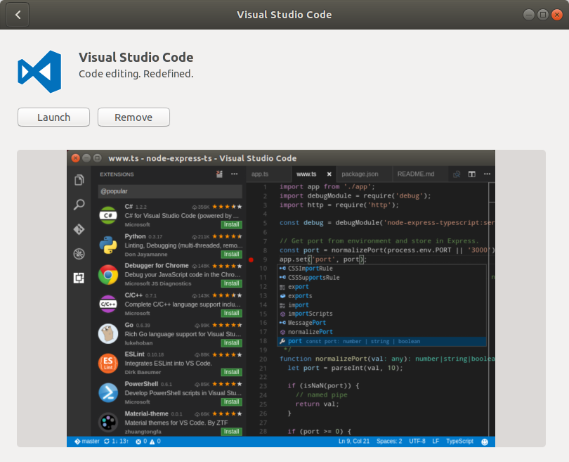 Capture of Visual Studio Code in Ubuntu Software