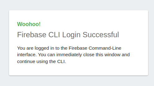 Firebase CLI login successful confirmation page