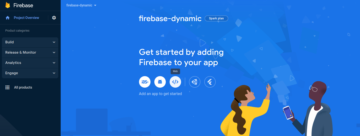 Firebase project home page