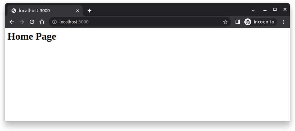 Home page the http web server created with Node.js