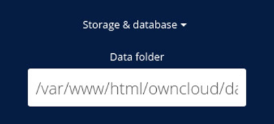 ownCloud first time configuration interface: set the data folder