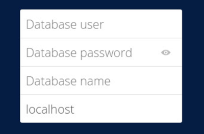 ownCloud first time configuration interface: set the database configuration