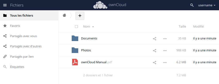 ownCloud web interface working