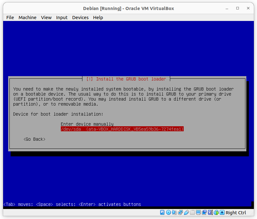 Install GRUB on /dev/sda