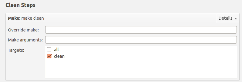 Selectionner Make all dans le menu clean steps de Qt Creator