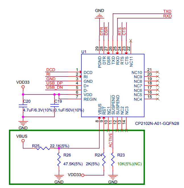 Schéma de l'interface USB de l'ESP32 DevKitC v4