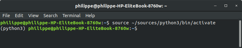 L'environnement virtuel Python 3 activé