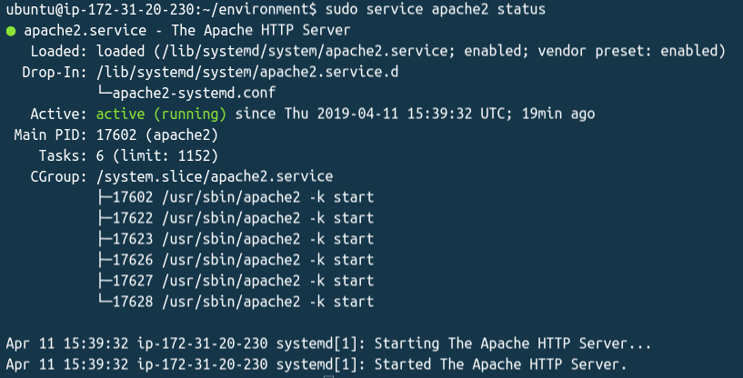 Le serveur Apache est active et en cours d'exécution