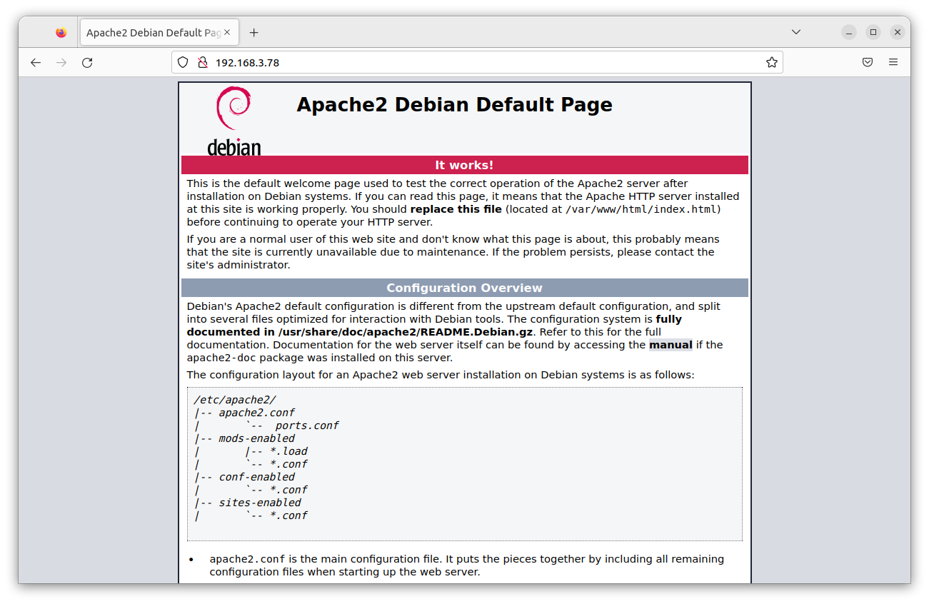 Page d'accueil du serveur Apache