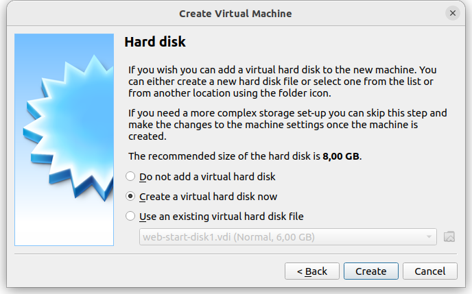 Création d'un disque virtuel dans VirtualBox