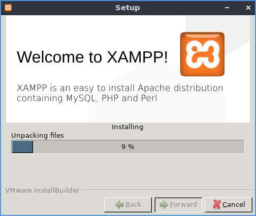 Progression de l'installation de XAMPP