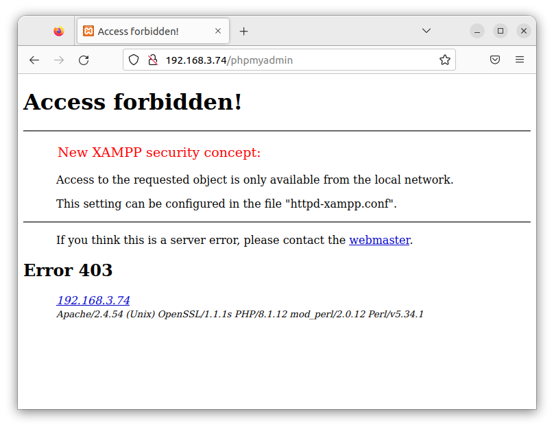 XAMPP phpMyAdmin access forbidden sur la machine hôte