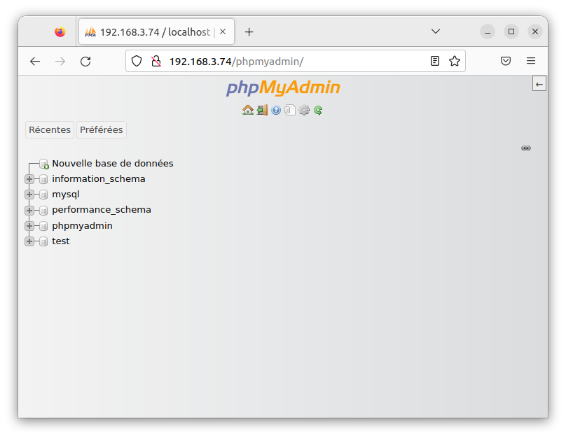 phpMyAdmin sur la machine hôte